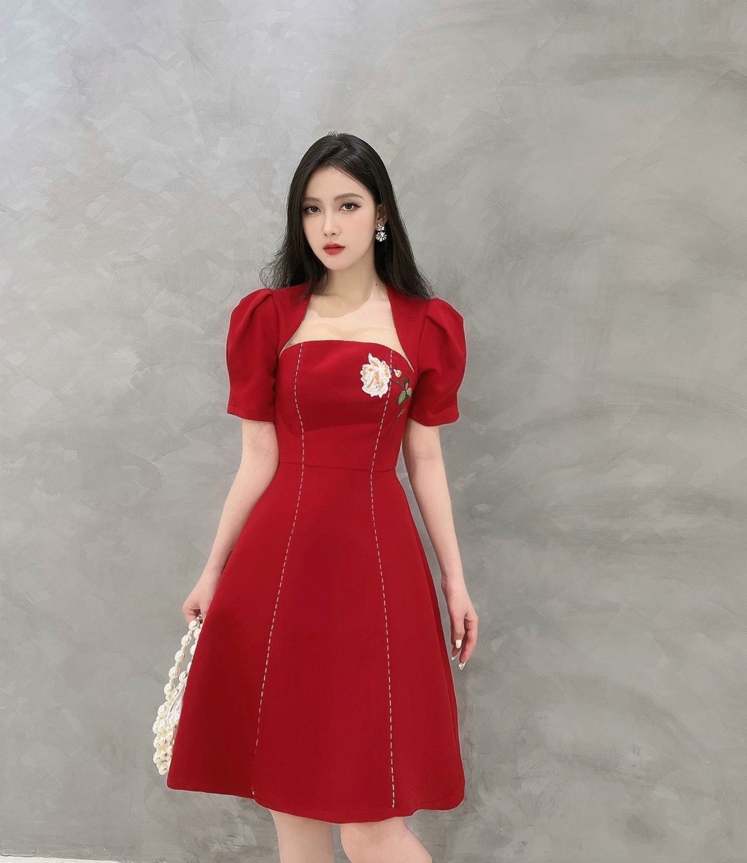 Đầm xoè cổ vuông v31