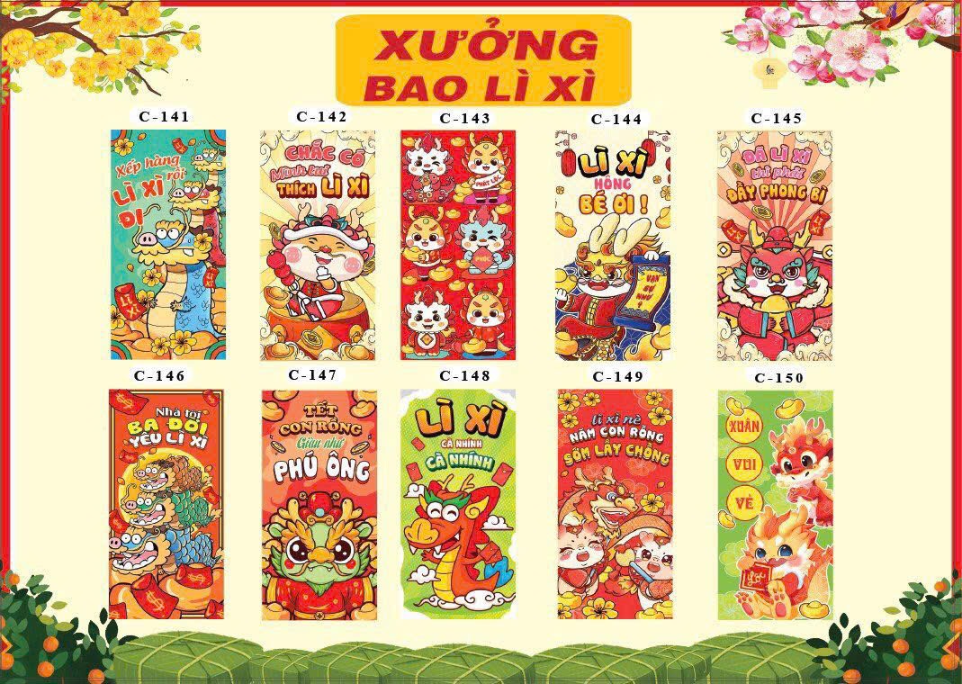 BAO LÌ XÌ TẾT 2024 SET 10 CÁI(đủ mẫu)