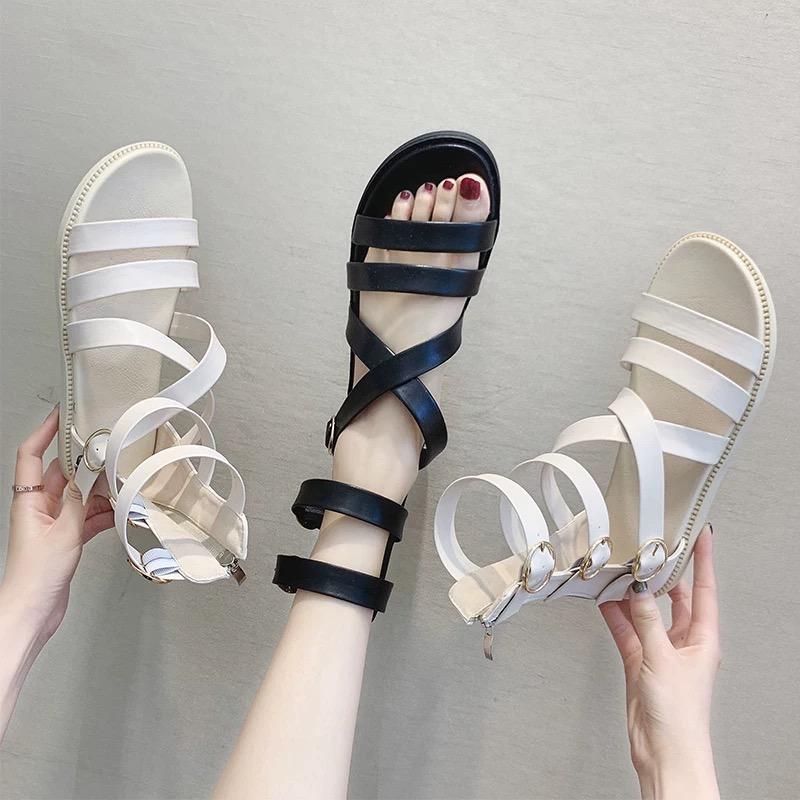 Giày Sandal Chiến Binh Đế Bệt Quai Da Mềm