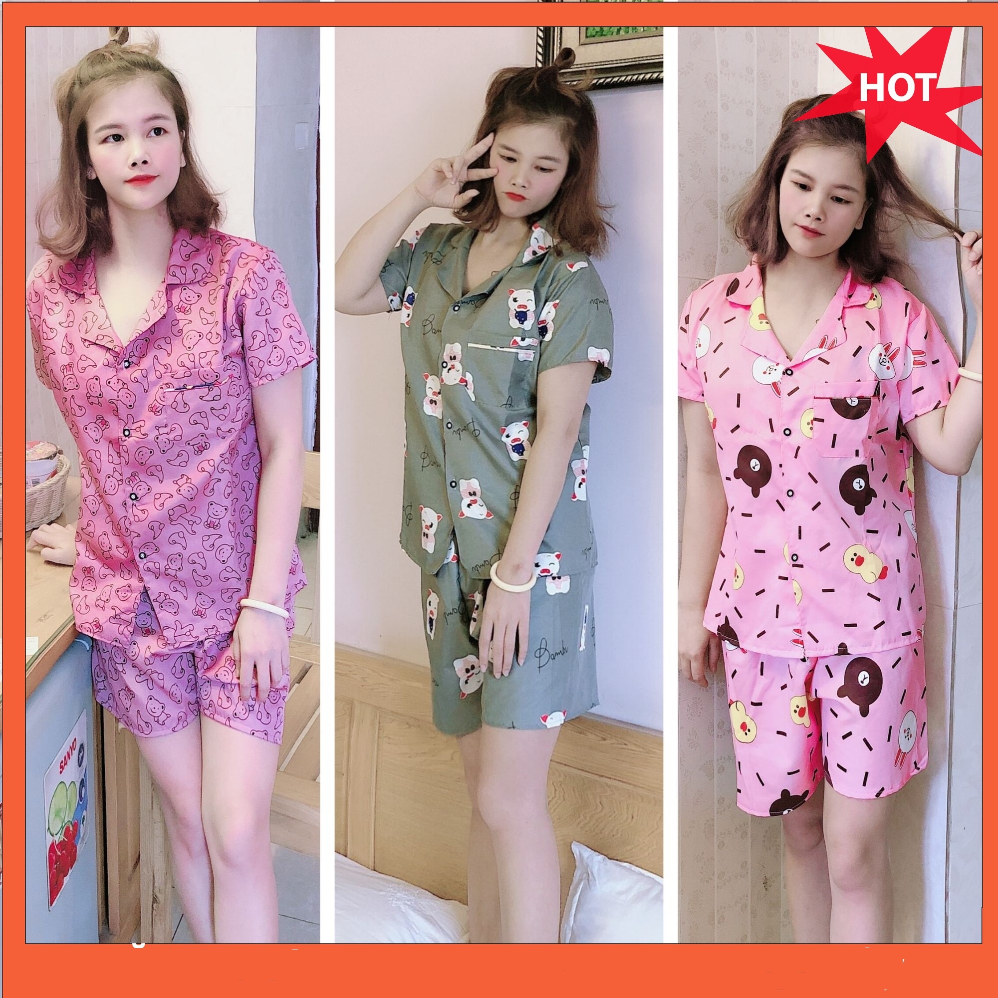3 bộ đồ ngủ pijama nữ hoạt hình, 3 bộ quần áo kate thai, giao màu ngẫu  nhiên, họa tiết hoạt hình cực xinh
