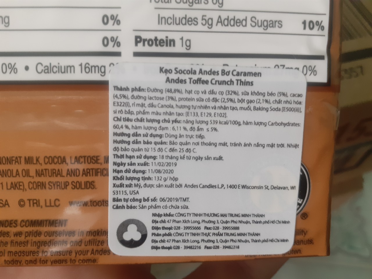 [HCM]Socola Andes vị Bơ Caramen 132g