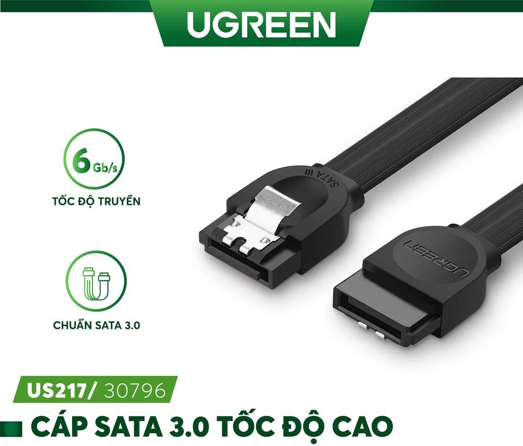 Cáp dữ liệu SATA 3.0 truyền tốc độ cao 6Gb/s dài 0.5m Ugreen 30796 Chính Hãng