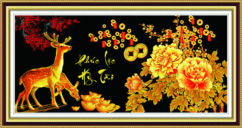 Tranh đính đá Phúc Lộc Hỷ Tài VS349 KT120x60cm