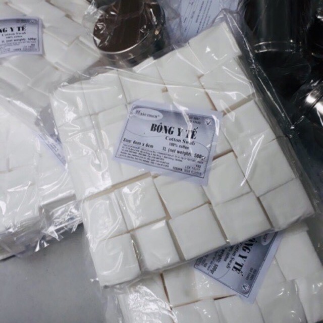 [HCM]Gói 500 gam - Bông y tế Bảo Thạch - Bông gòn cắt miếng sẵn 6x6cm