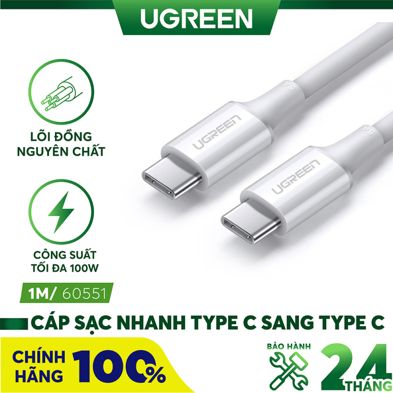 Bảng giá [BH 24 tháng 1 đổi 1] Cáp sạc USB-C sang USB-C UGREEN US300 - Hỗ trợ sạc nhanh công suất tối đa 100W, dòng 5A dài 1-2m - Hãng phân phối chính thức Phong Vũ