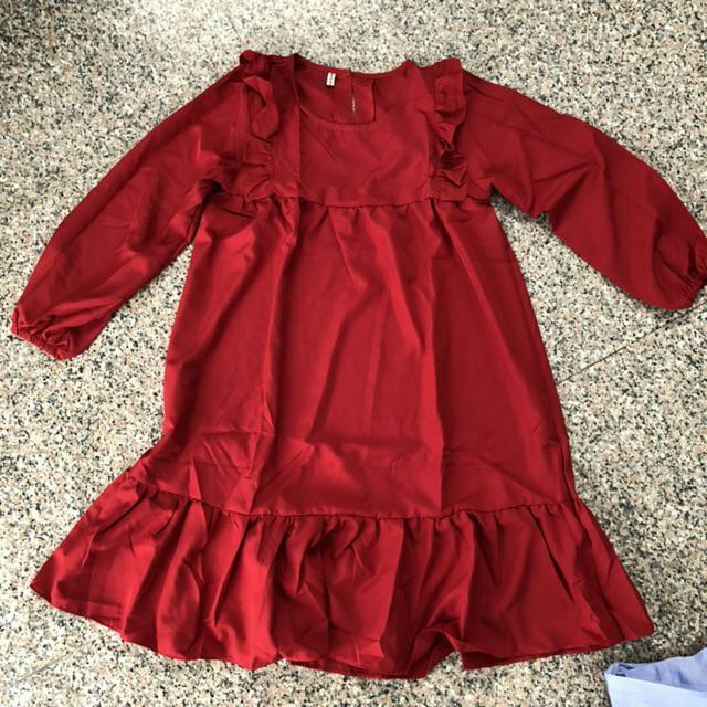[HCM]Đầm babydoll đỏ bèo vai (kèm hình thật nhà Bo)