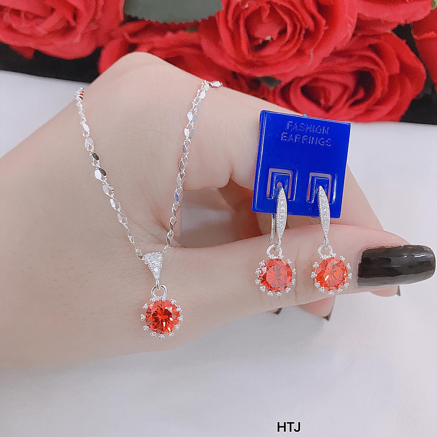 Bộ trang sức bạc thời trang mặt đá tròn chất liệu bằng bạc s925 MS162