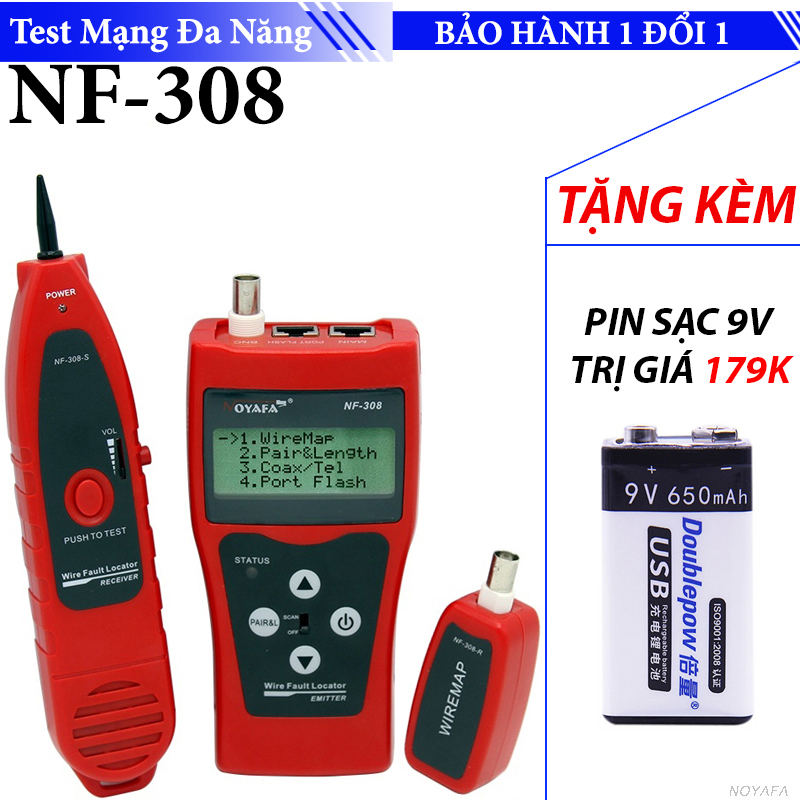 Máy test cáp mạng đa năng noyafa nf-308 - tặng pin sạc 9v