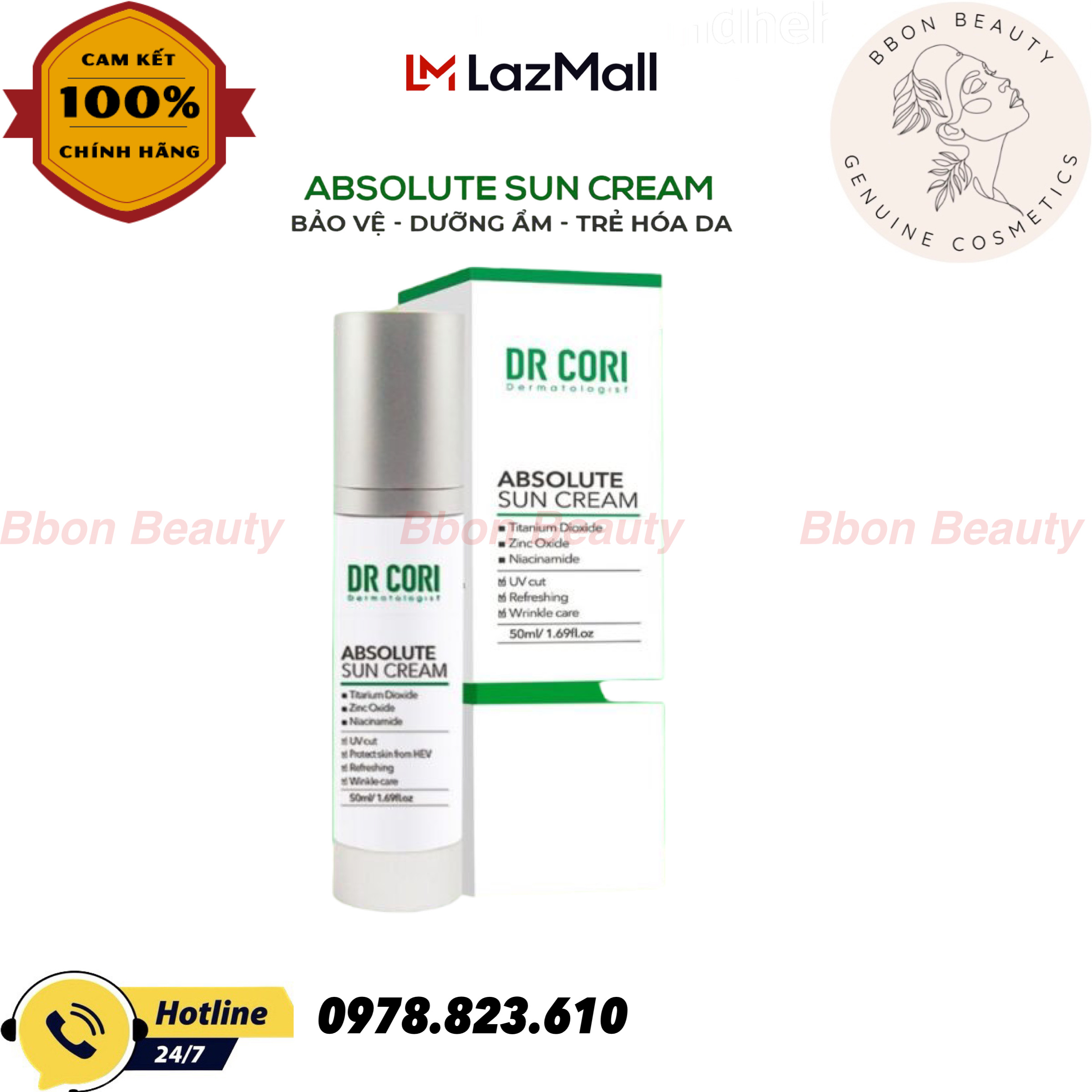 Kem chống nắng absolute sun cream spf 50, pa+++ d r co ri 50ml - bbon beauty chính hãng