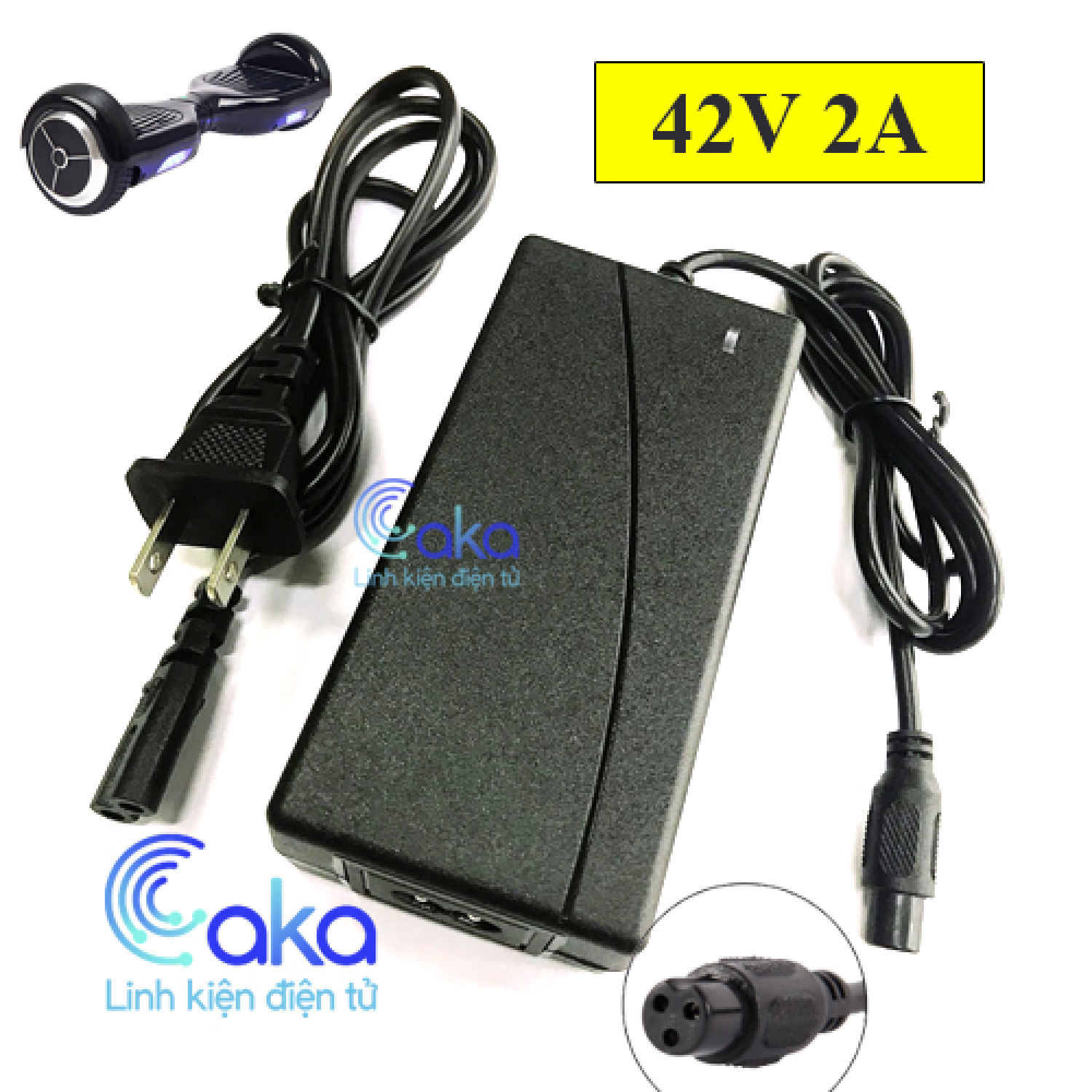 Sạc 42v 2a sạc xe cân bằng 2 bánh 36v giắc tròn 3 chấu