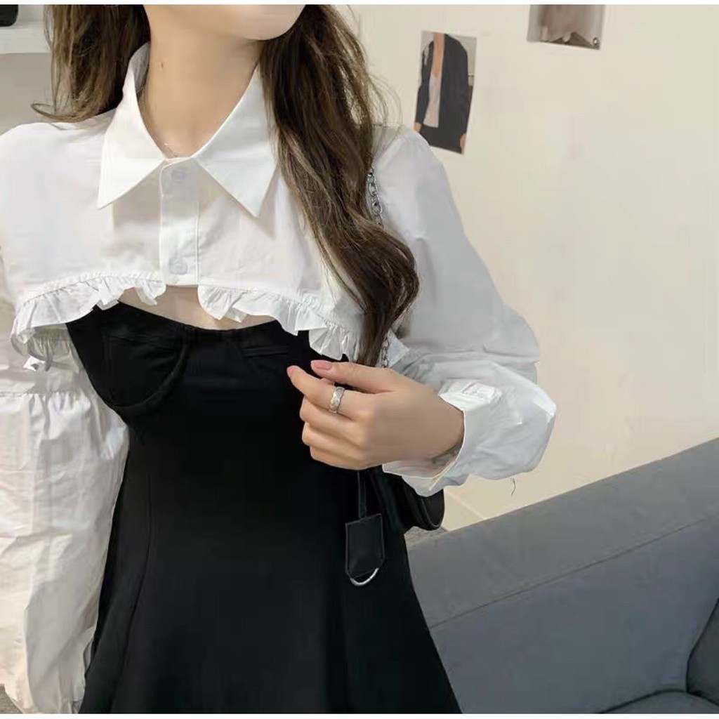 Sét váy 2 dây kèm áo croptop