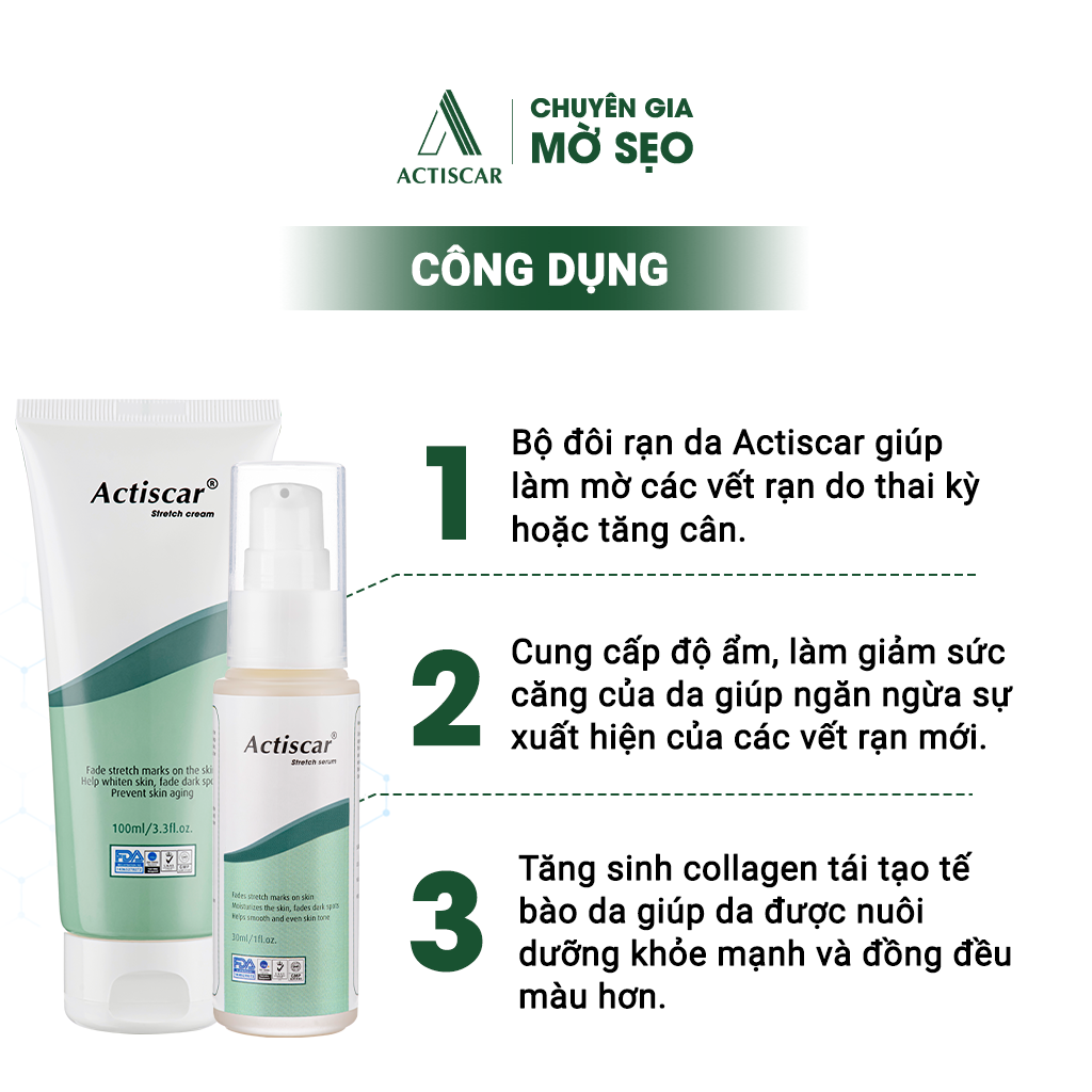 Combo Kem Rạn Da Actiscar Stretch 100ml và Serum Rạn Da 30ml
