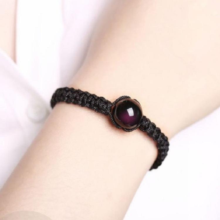 Vòng Tay May Mắn Hạt Đá Phong Thủy Đá Núi Lửa Obsidian - Đen