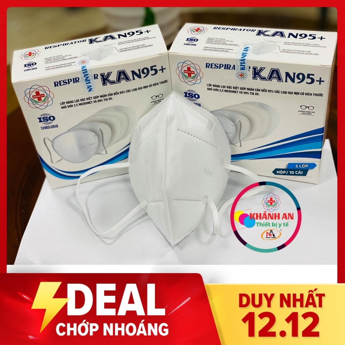 Khẩu trang y tế 5 lớp Khánh An KA N95+ kháng khuẩn màng lọc đặc biệt giúp ngăn cản 95% bụi mịn nhỏ hơn 2.5 micromet và 99% tia UV, không bam hơi vào kính