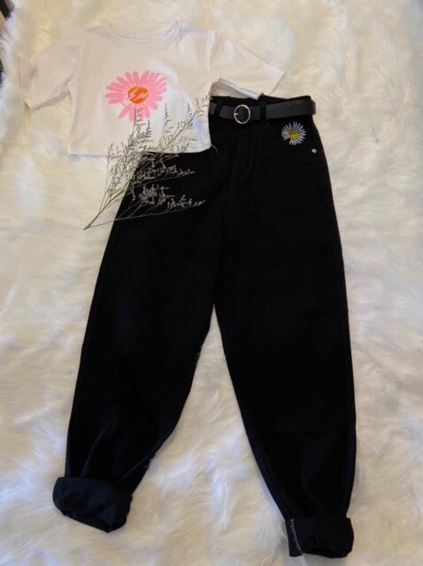 [HCM]Quần Baggy Jean Nữ Thêu Hoa Cúc Màu Đen Chất Bò Thơi Trang Cao Cấp Mẫu Mới Thỏ Tây Shop94 MS161