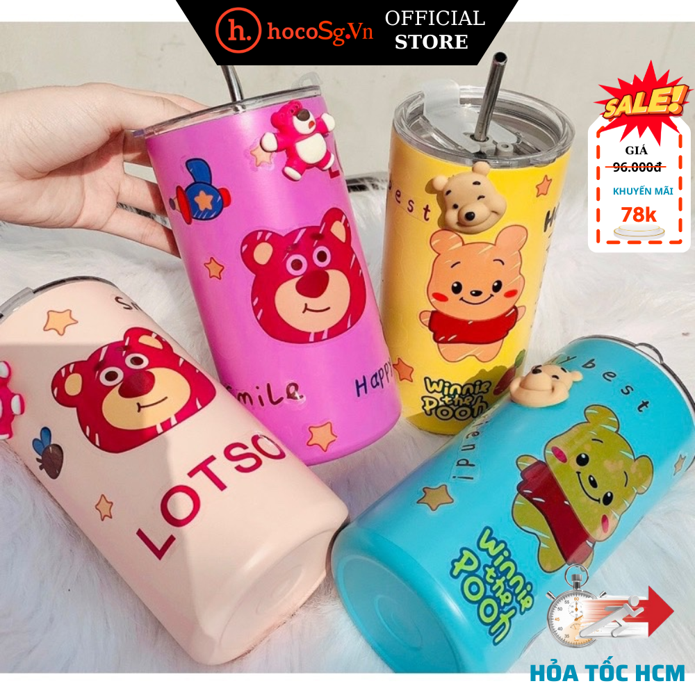 Ly giữ nhiệt hình trụ gấu dâu 600ml