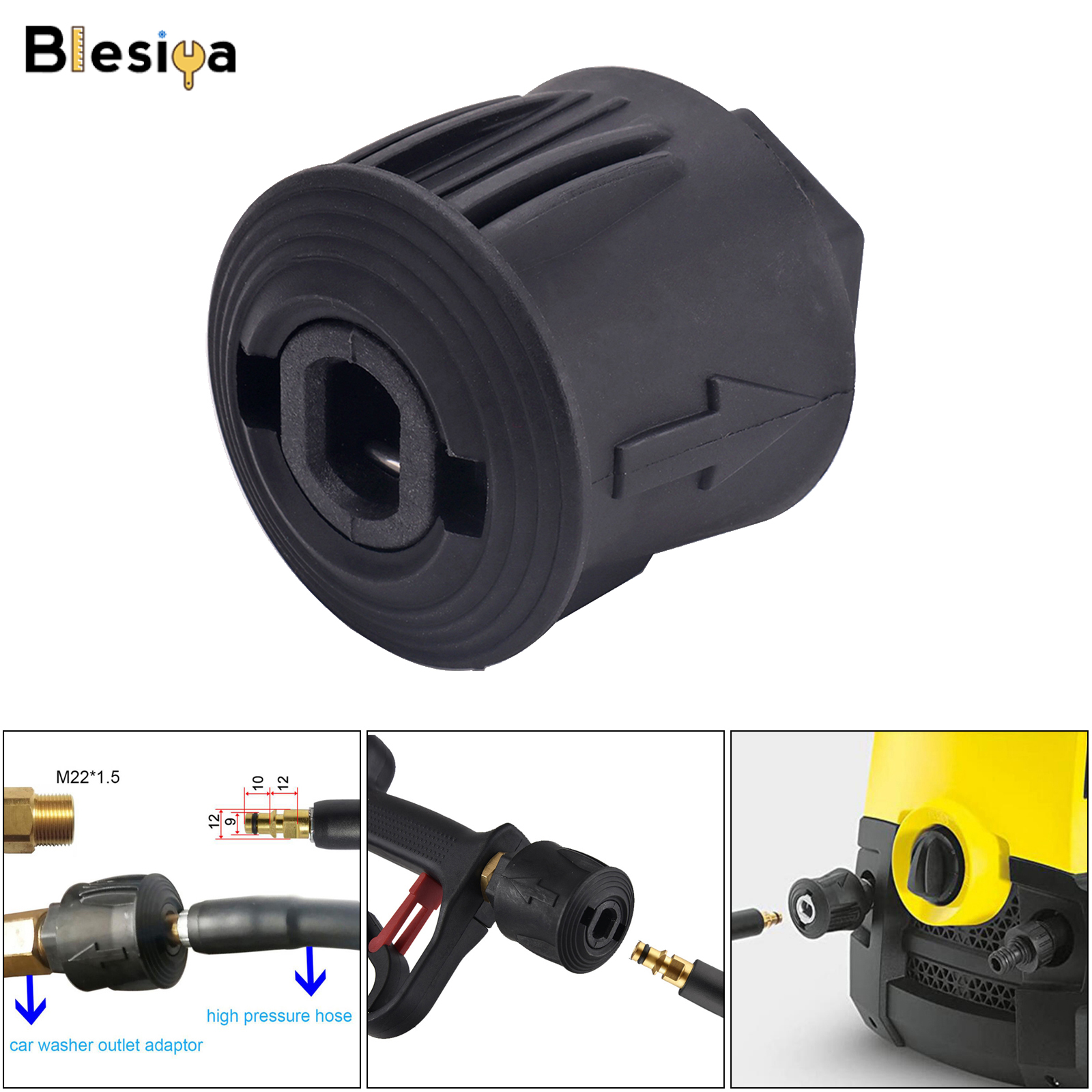 Blesiya Pressure Washer Hose Connector Converter M22 for Karcher K Replacement