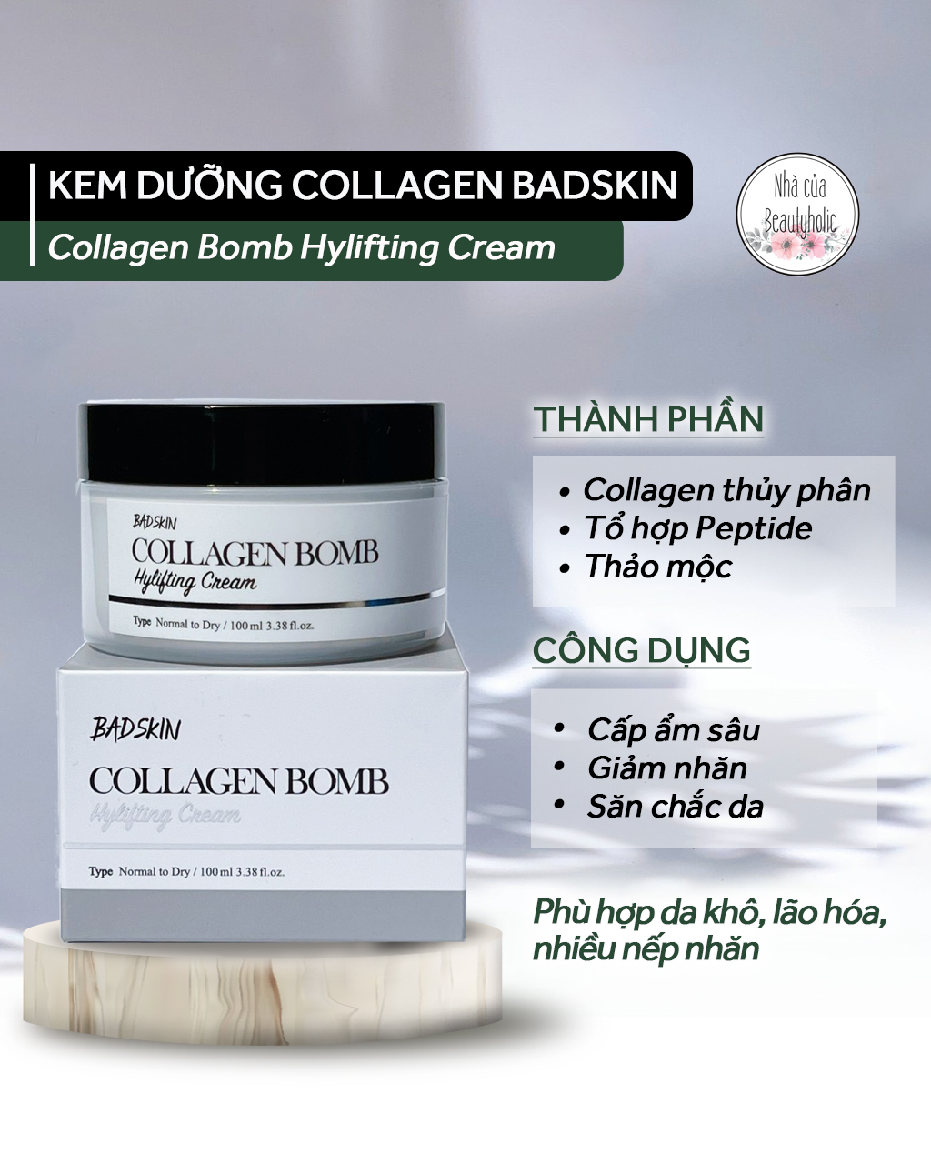 Kem dưỡng badskin collagen bomb hylifting cream