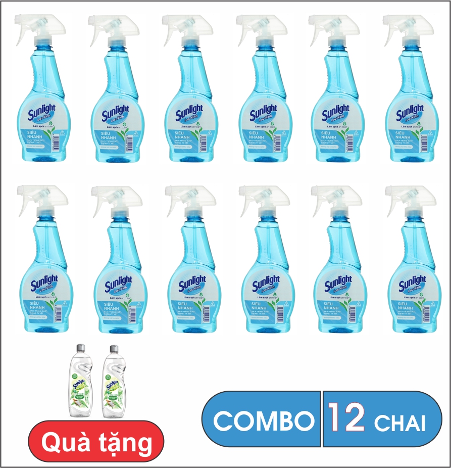[Combo 12 chai] Nước lau kính Sunlight 520ml/chai (tặng 2 chai nước rửa chén 370g)