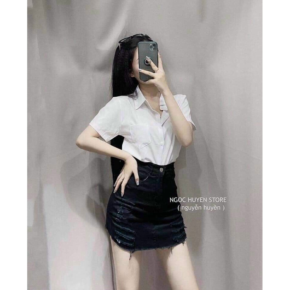 Áo Sơmi Gu Ngắn dáng xuông