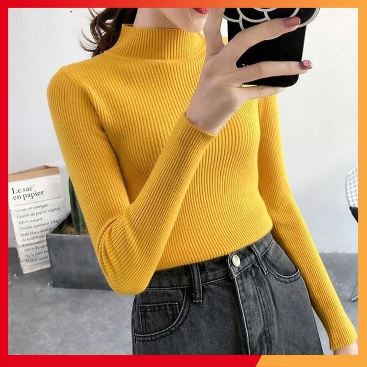 Áo len cổ 3 phân chất len co giãn mền mịn