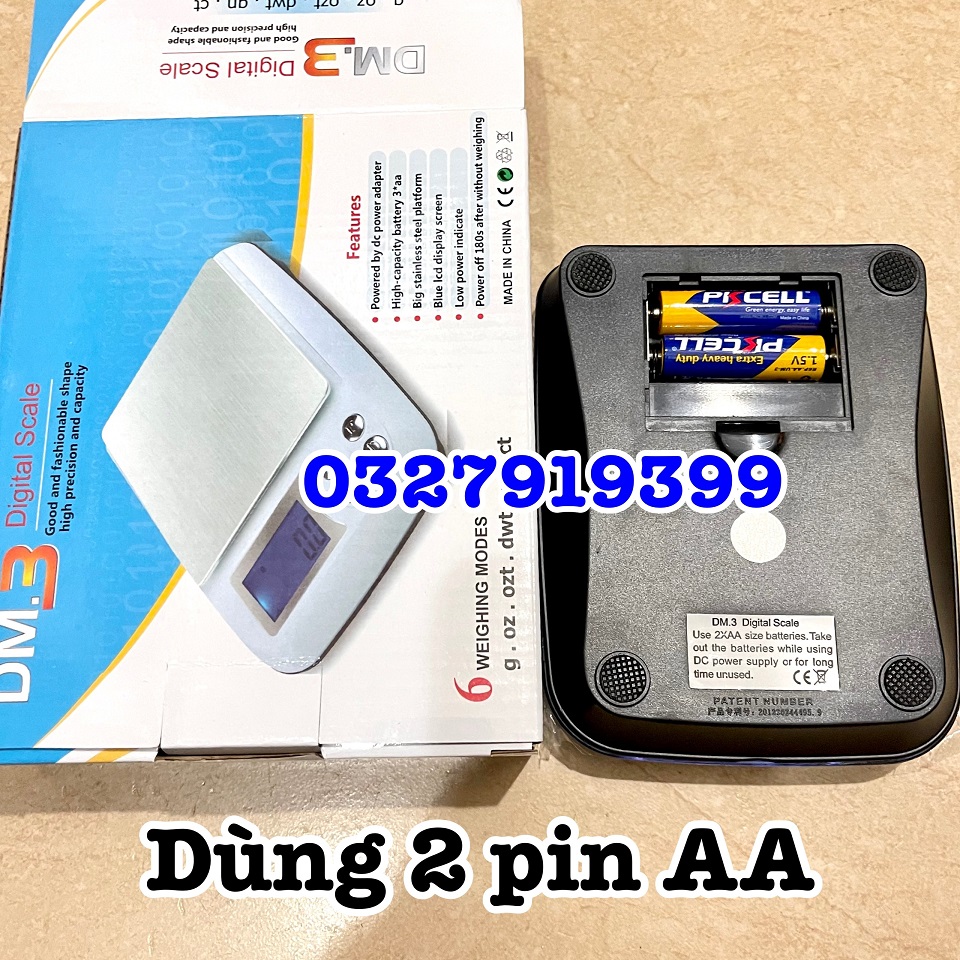 Cân tiểu li điện tử DM3 3kg x 0,1g - Độ chính xác cao, màn hình LED, dễ sử dụng, chống bụi, kích thước 17x13x4 cm