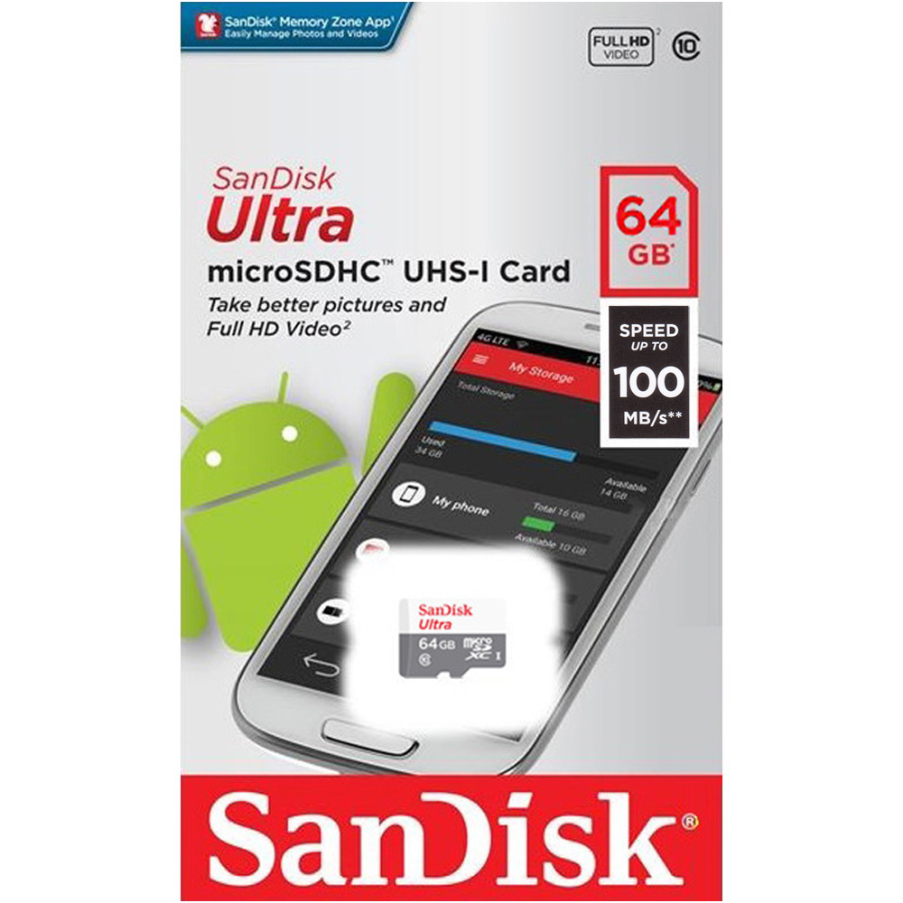 Thẻ nhớ Sandisk Micro SDXC Ultra 64GB (100MB/s) + Adapter + Đầu đọc thẻ Micro