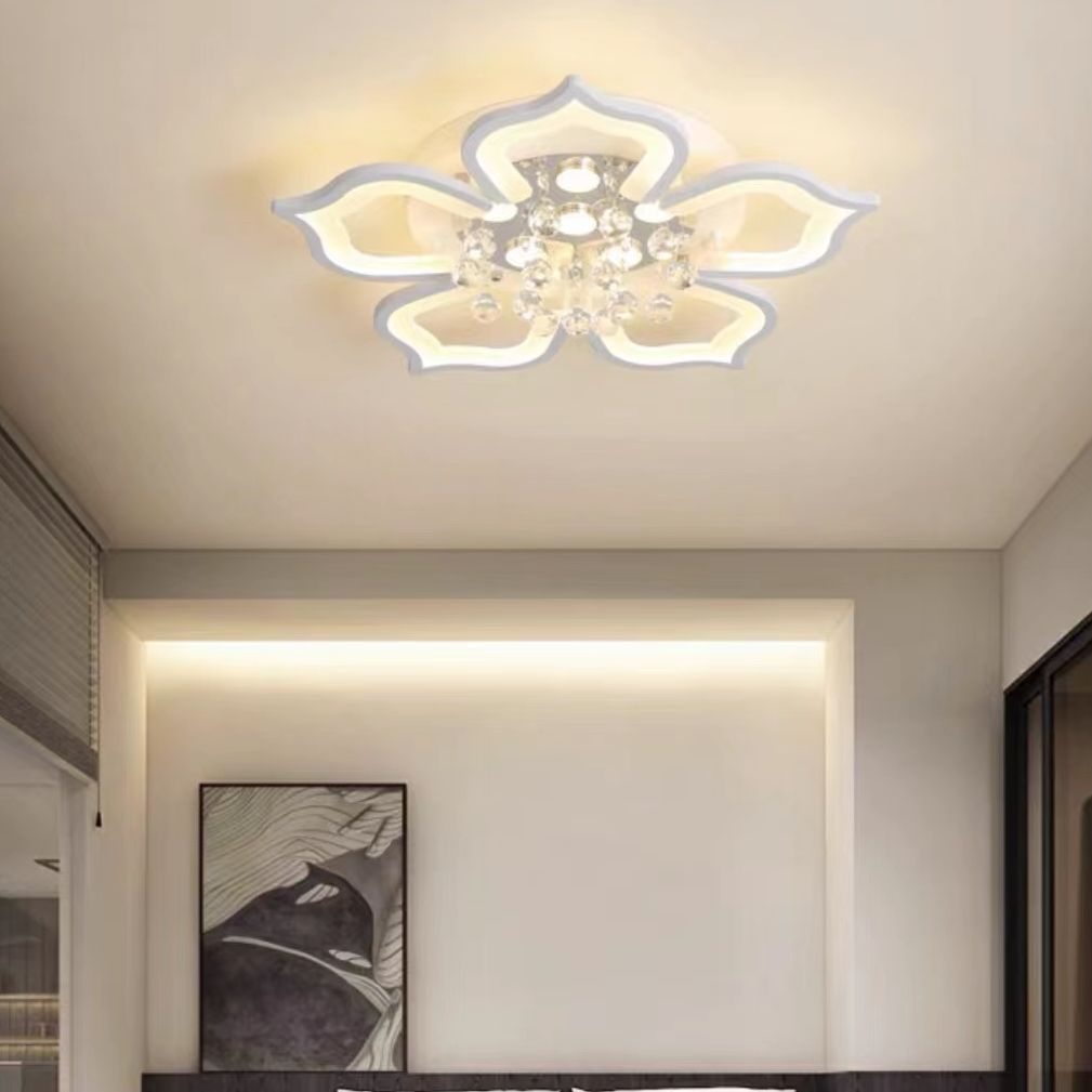 Đèn led âm trần phòng khách 5 cánh, 8 cánh, 12 cánh, 16 cánh, 20 cánh k9 crystal 3 chế độ độ sáng và điều khiển kết nối điện thoại di động app, điều khiển từ xa - mã 2042/5