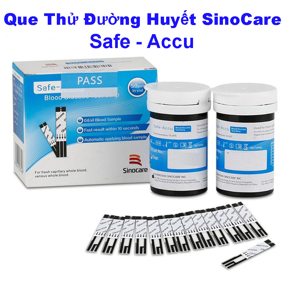 Que Thử Đường Huyết Sinocare Safe-Accu (Hộp 50-Hộp 25 Que)