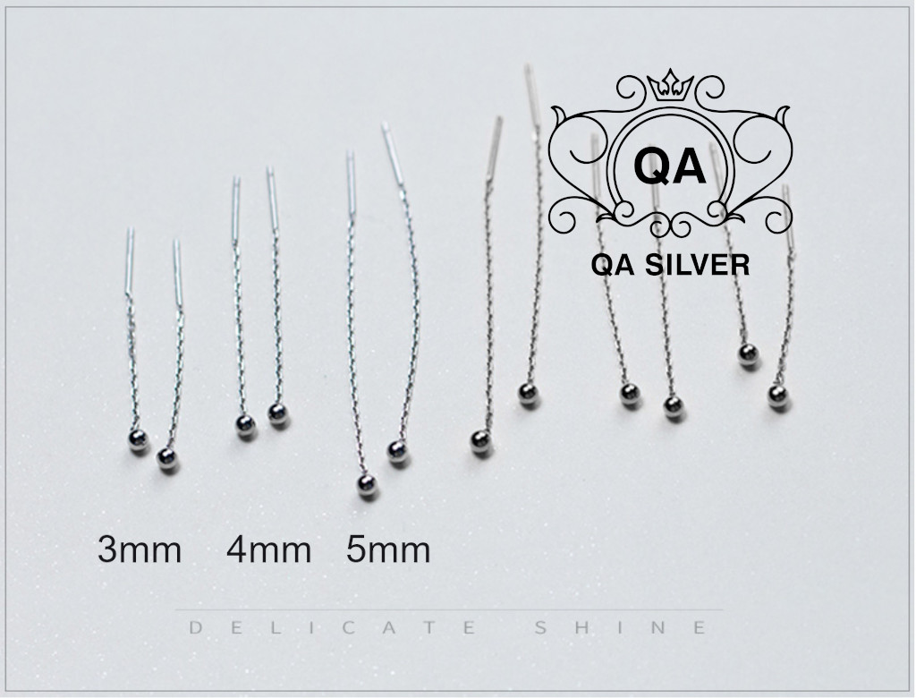 Khuyên tai bạc 925 dáng dài dây xích bi bông nữ sợi mảnh S925 CHAIN QA Silver Earrings EA170101