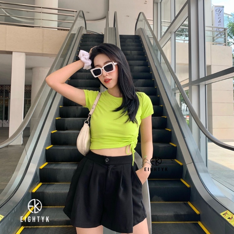 [EIGHTYK] Áo Croptop Tay Ngắn Rút 1 Bên