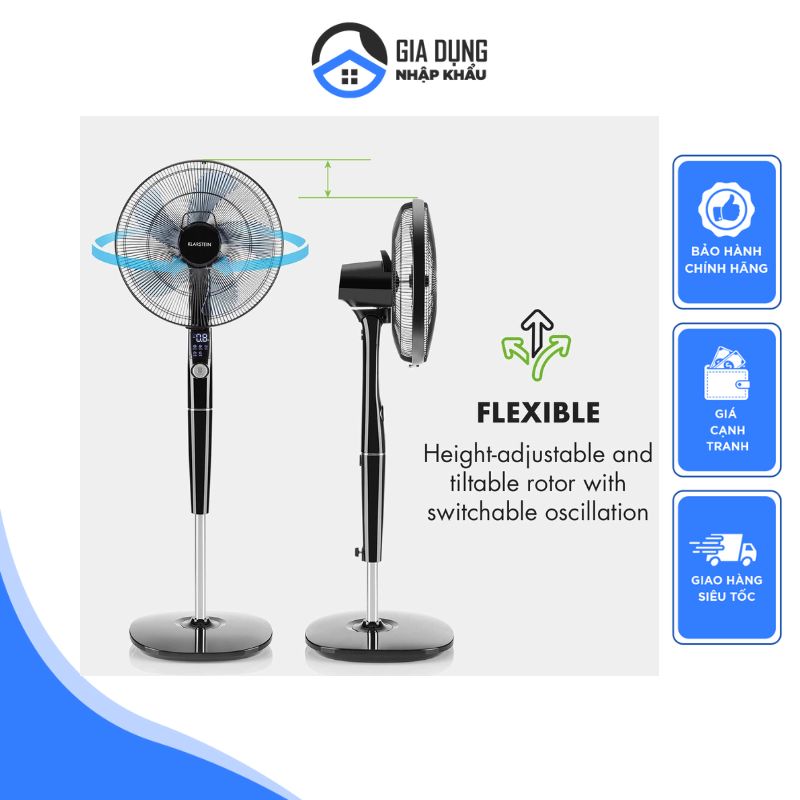 Quạt cây đứng, 5 cánh klarstein, quạt mát, quạt điện, 5 cấp gió, có điều khiển từ xa, hẹn giờ tắt, gió mạnh, không gây ồn, nhập đức, bảo hành 12 tháng