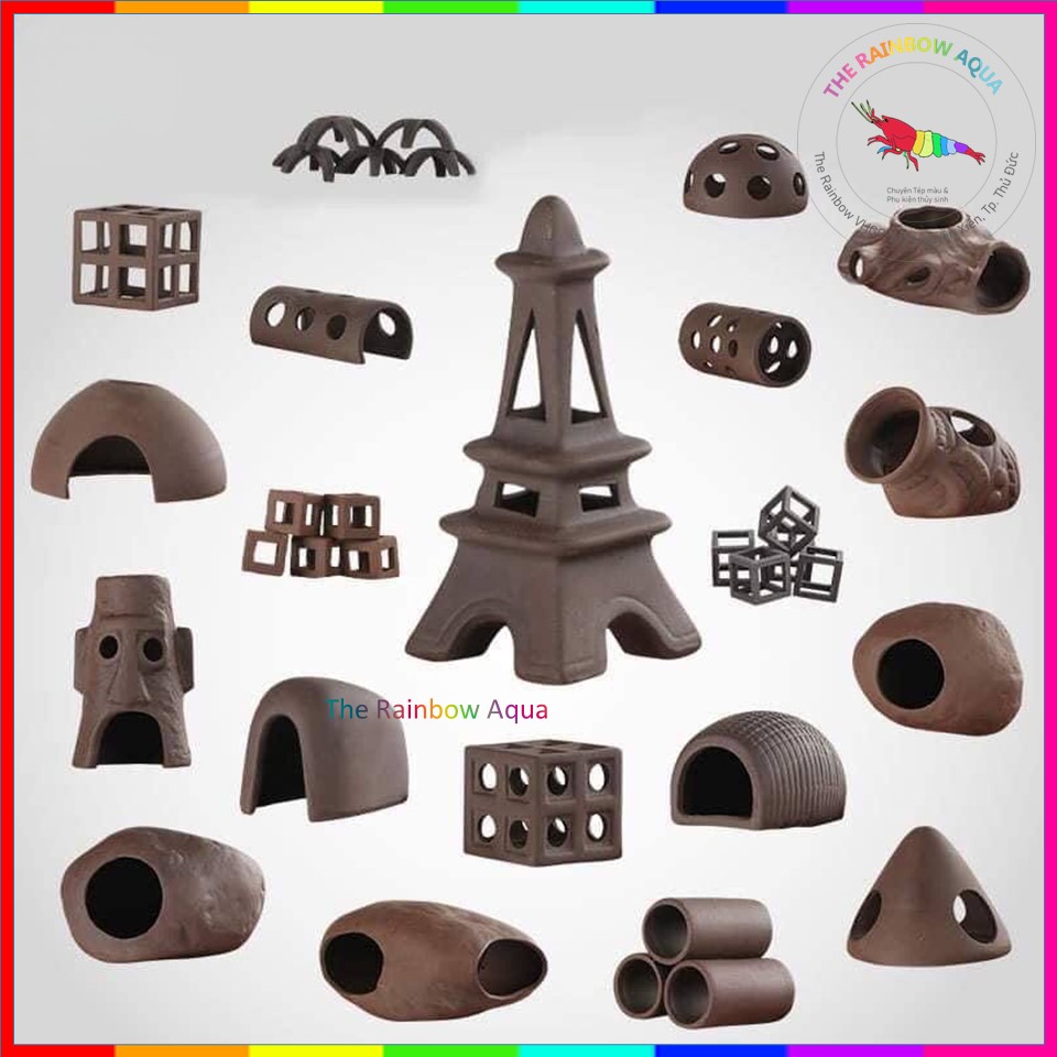 Đồ chơi Tép Cảnh, gốm trang trí hồ Tép, cá (nhiều loại)