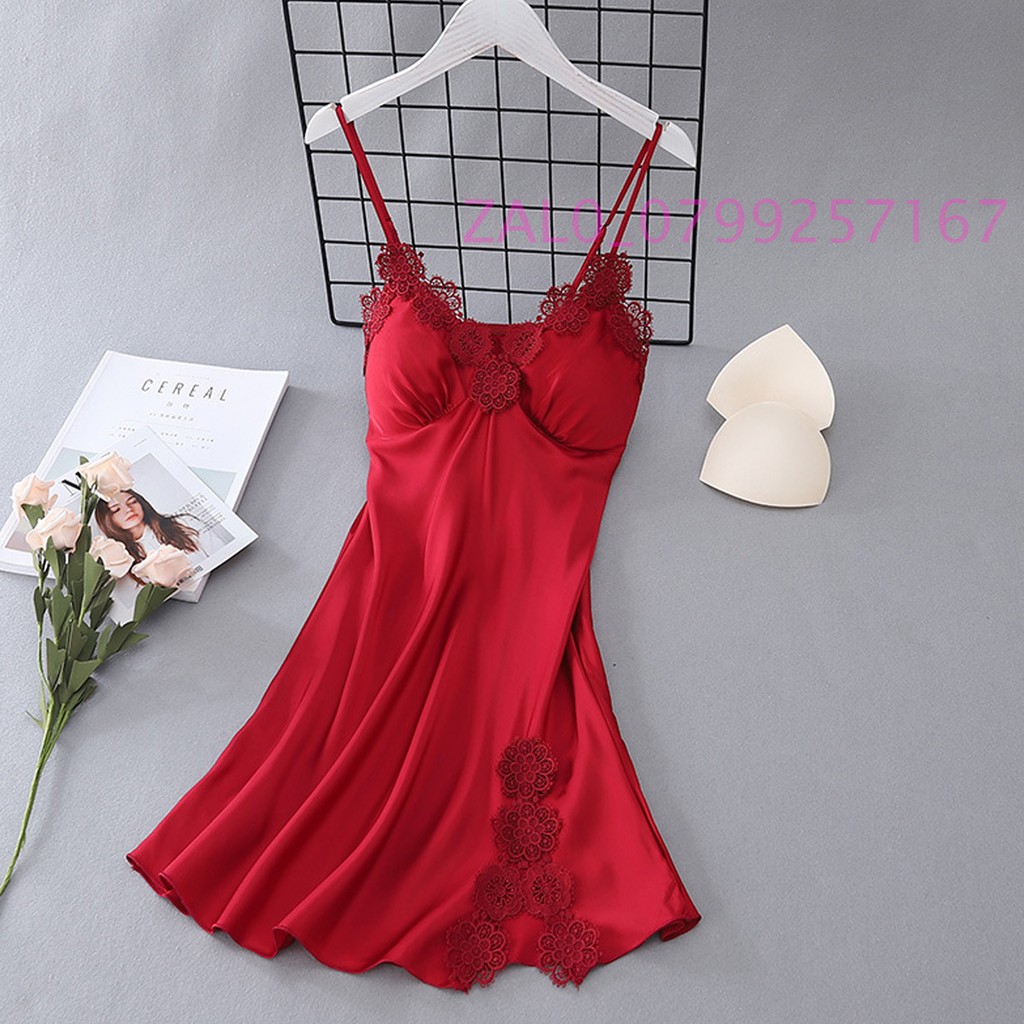 Đầm Ngủ FREESHIP Váy ngủ lụa 2 dây