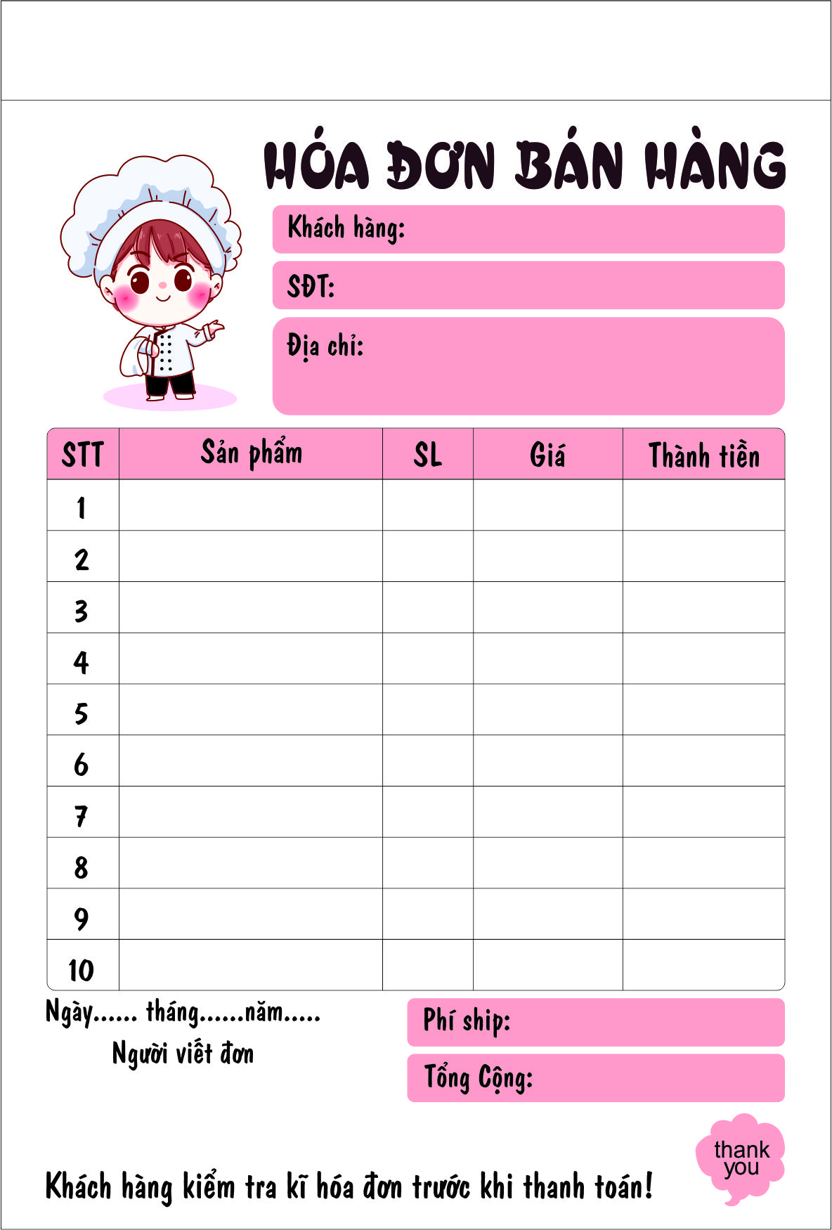 Hóa Đơn Mini Siêu Dễ Thương 10x15cm