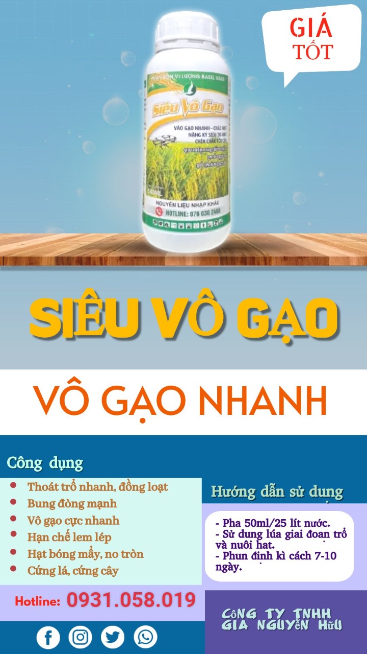 Phân bón lá - Lúa trổ thoát đòng, bung đòng mạnh, vô gạo nhanh (Siêu vô gạo 500ml)