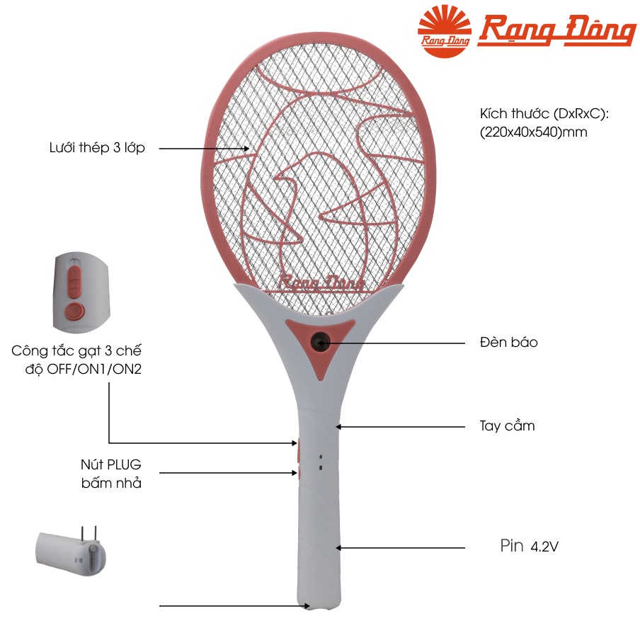 Vợt bắt muỗi điện tử Rạng Đông VBM RD