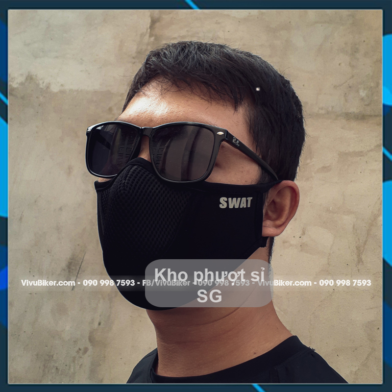 Khẩu trang vải lưới lọc 3 lớp SWAT X1 chính hãng logo phản quang màu đen