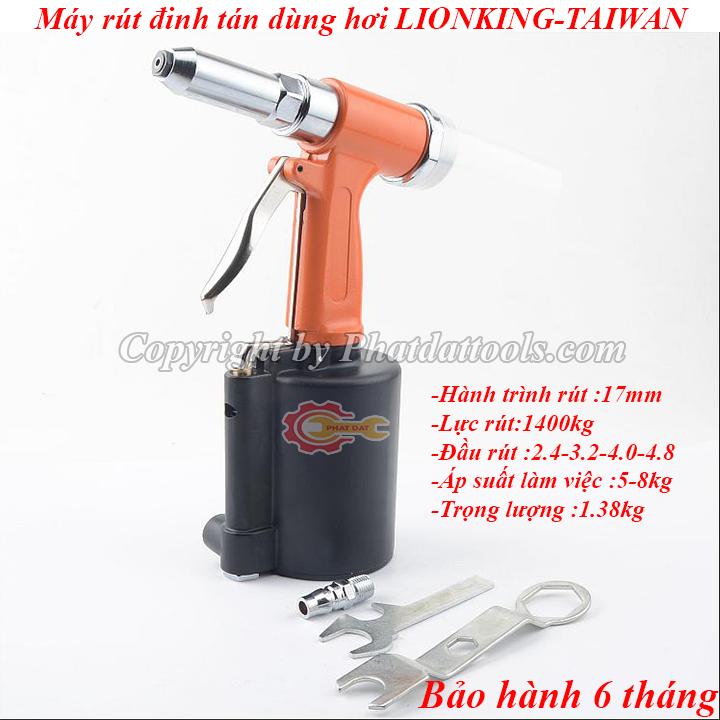Máy rút đinh tán inox,nhôm dùng hơi LIONKING-TAIWAN-Bảo hành 6 tháng