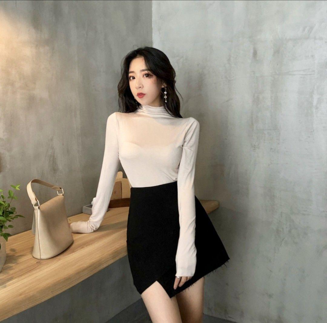 Áo thun lụa cổ lọ, chất lụa đẹp mê 11428-3 ( MÀU TRẮNG )