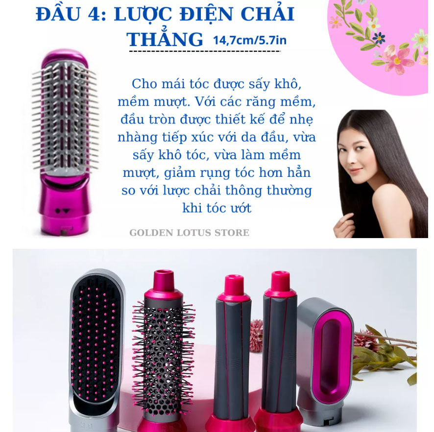 Máy sấy tóc 5 trong 1 uốn xoăn phồng sấy - Máy sấy uốn tóc tạo kiểu đa năng mini 3 mức nhiệt hàn quốc hàng bảo hành 6 tháng