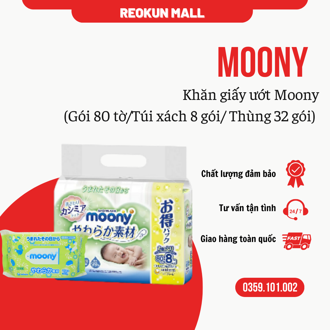 [HCM]Khăn Giấy ướt Moony Nhật 80 tờ không mùi
