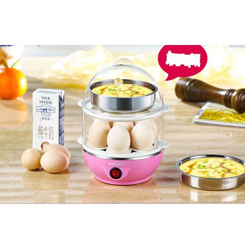 Máy luộc trứng mini kiêm nồi hấp thức ăn đa năng 2 tầng (Hồng)