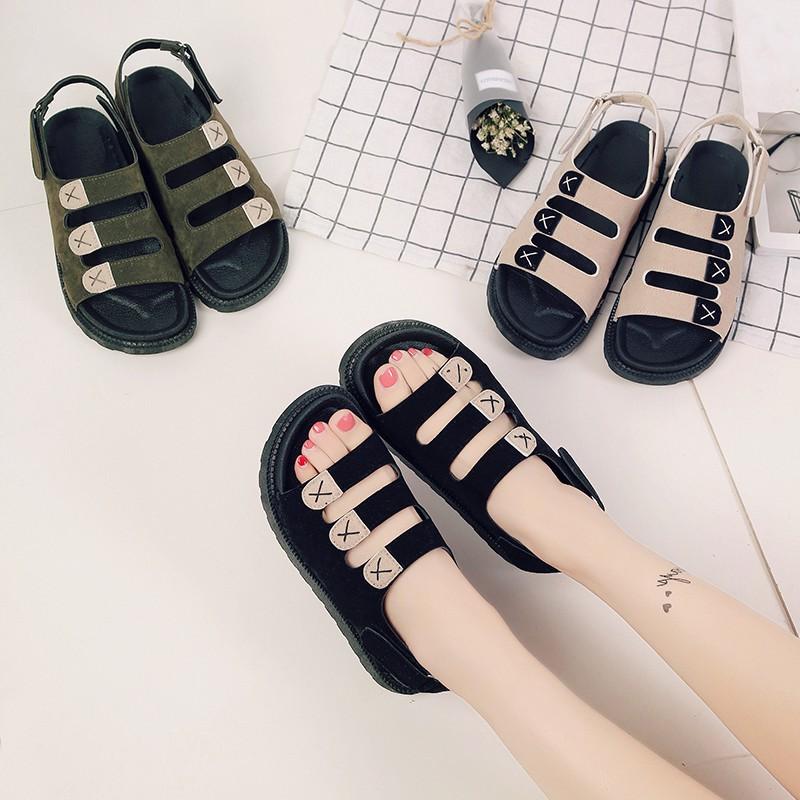 Sandal da lộn 3 quai ngang cực dễ thương
