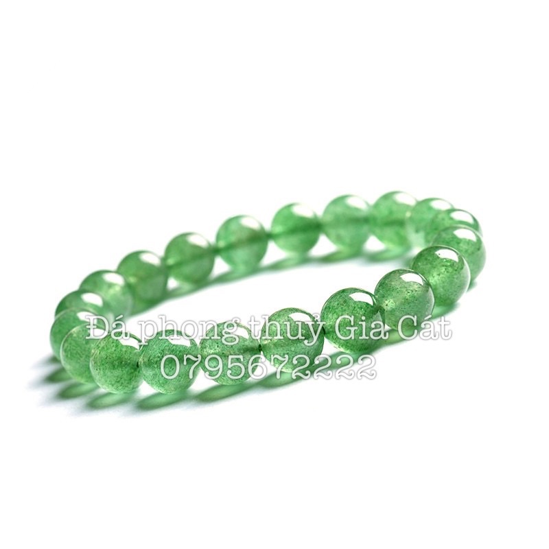 Vòng tay thạch anh dâu tây xanh tự nhiên Đá phong thuỷ Gia Cát