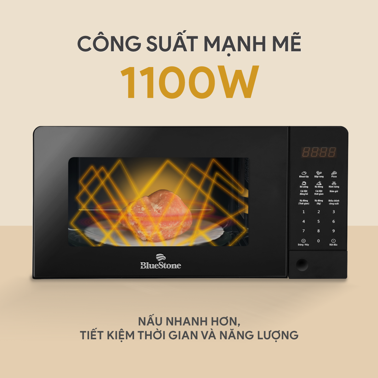 Lò Vi Sóng Điện Tử BlueStone MOB-7815 - Dung tích 20L - Công suất 1100W - Bảng điều khiển điện tử-  8 chế độ nấu - Bảo hành 2 năm - Hàng chính hãng