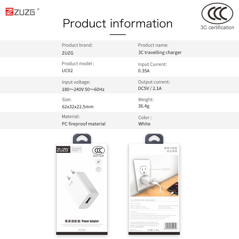Củ sạc nhanh iphone samsung  ZUZG 10w 5v-2a UC02