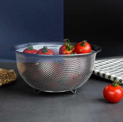 Rổ Inox Dày Lỗ Nhỏ Kích Thước 21CM-Rổ đựng hoa quả, rau củ trái cây, bún