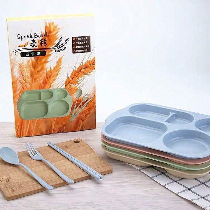 Khay cơm ăn dặm lúa mạch 6 chi tiết
