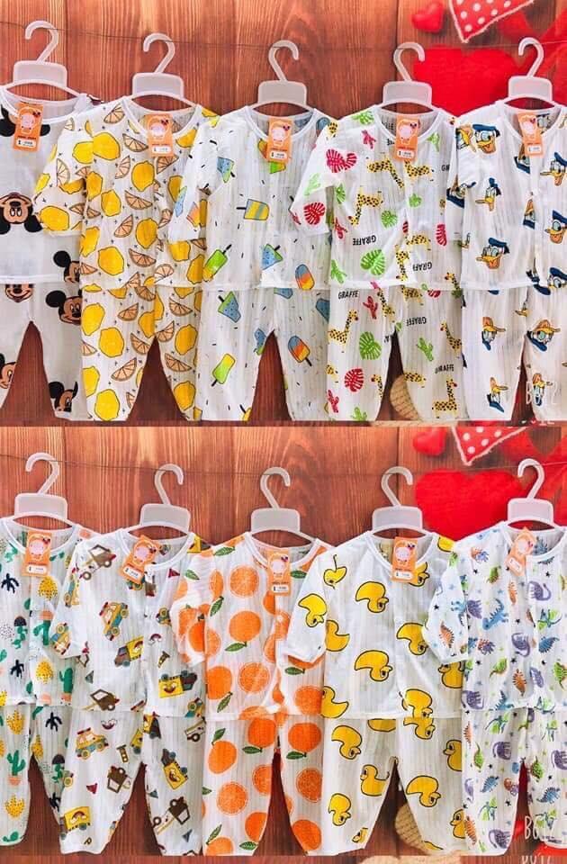 Combo 5 bộ dài cotton giấy cài vai cho bé